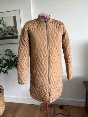 Quilted Long Puffer Coat in Camel